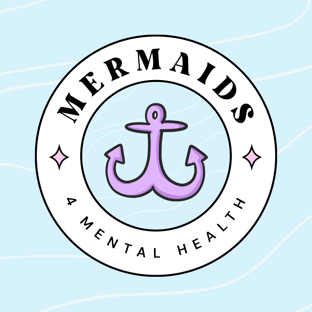 image of Mermaids 4 Mental Health logo with an anchor and blue ocean background